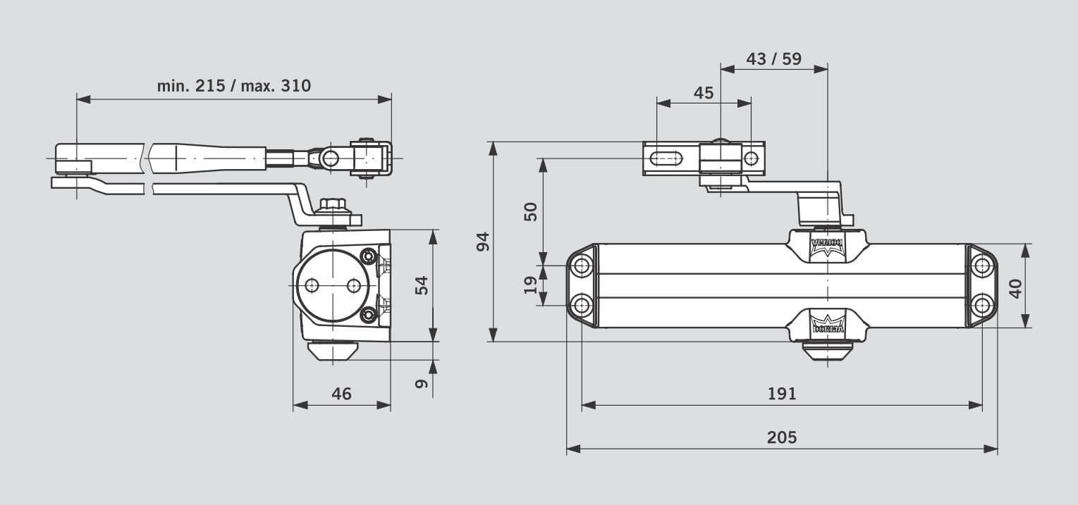 Схема дверного доводчика DORMA TS Compakt
